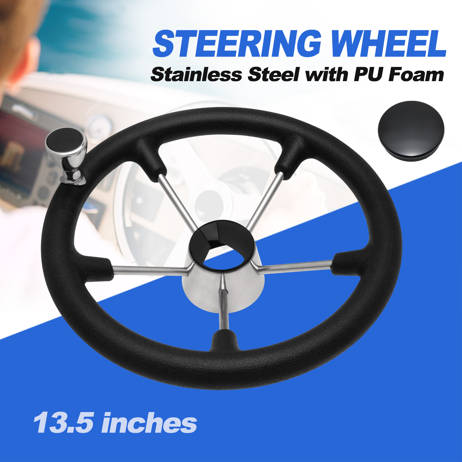 13.5’’ 5-Spoke Stainless Steel - Fishing Boat Steering Wheel 评论和价格