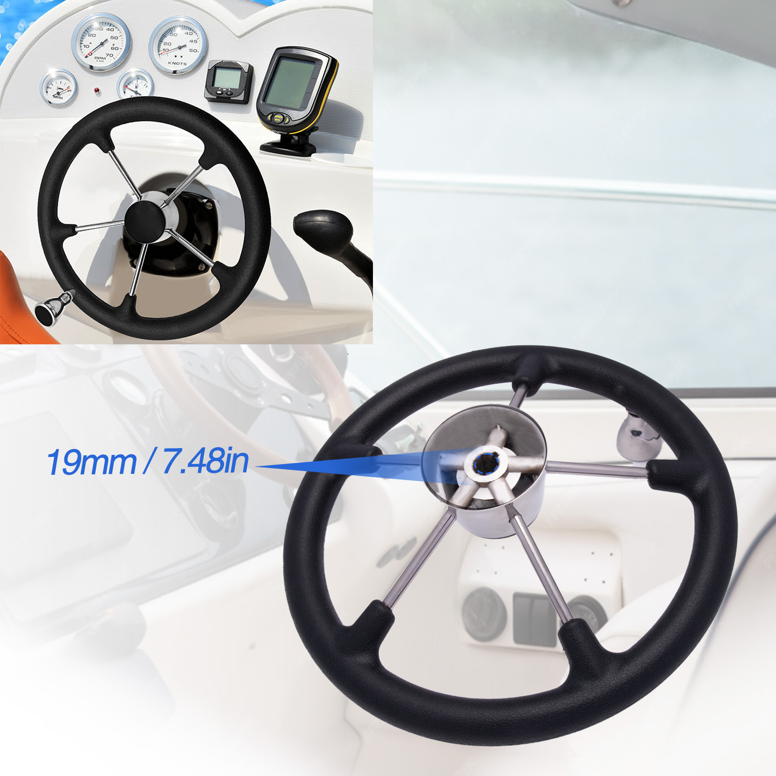 13.5’’ 5-Spoke Stainless Steel - Fishing Boat Steering Wheel 评论和价格